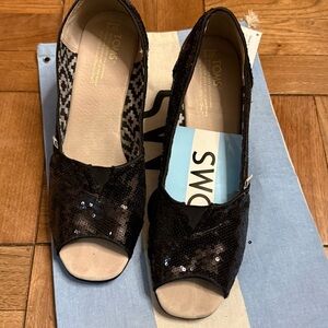 Toms Black Sequin Peep-Toe Heels